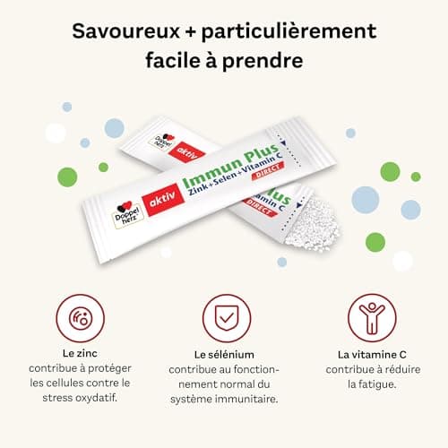 Doppelherz Immun Plus Direct – Zinc, Sélénium et Vitamine C pour le Système Immunitaire – 20 Sachets