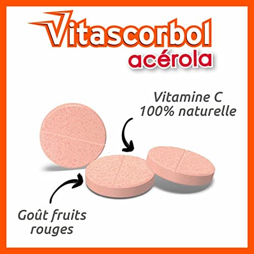 VITASCORBOL Complément Alimentaire Vitamine C Acérola 100% Naturelle Fatigue Immunité Programme 30 Jours 30 Comprimes Lo