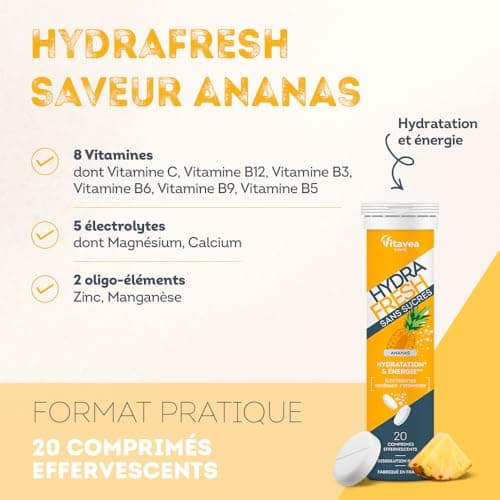 HydraFresh Pastilles Électrolytes Magnésium Énergie Ananas Complément Alimentaire France