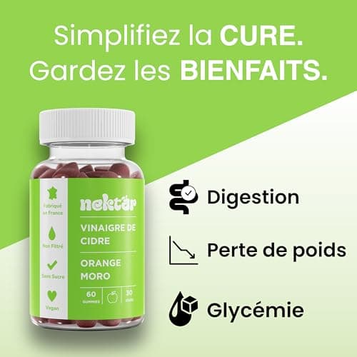 Nektar Gummies Vinaigre de Cidre | Perte de Poids, Digestion & Énergie | Sans Sucre, Vegan