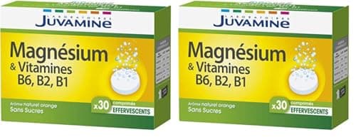 JUVAMINE Magnésium Vitamines B6 B2 B1 Orange 30 Comprimés Effervescents Lot de 2 - Vitamines et Minéraux - Adultes - Cur