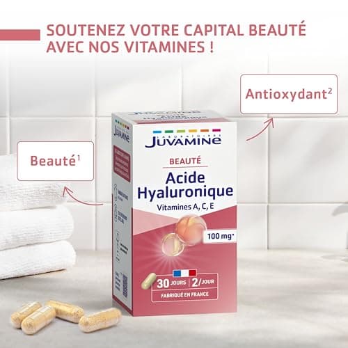 JUVAMINE Acide Hyaluronique + Vitamines A,C,E - Gelules Végétales pour Beauté de la Peau - Programme 30 Jours 60 Gélules