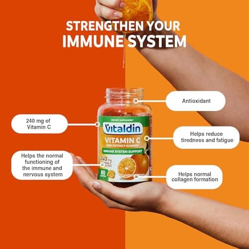 VITALDIN Vitamine C Gummies - Renforce le Système Immunitaire - Sans Gluten - 80 Gommes (240 mg par dose) - Pour Enfants