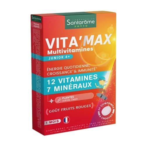 Santarome Bio Vita'max Multivitamines Effervescent 12 Vitamines 7 Minéraux Complément Alimentaire Tonus Vitalité 20 Comp — Multivitamines Enfant, 4 ans et + - 30 comprimés - 1 mois