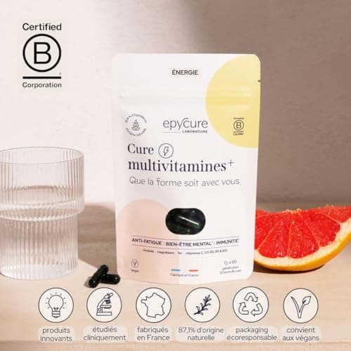 EPYCURE - Multivitamines Combat Fatigue Physique & Mentale, Réduit Stress - 87% Naturel Rhodiole, Magnésium, Vitamines B
