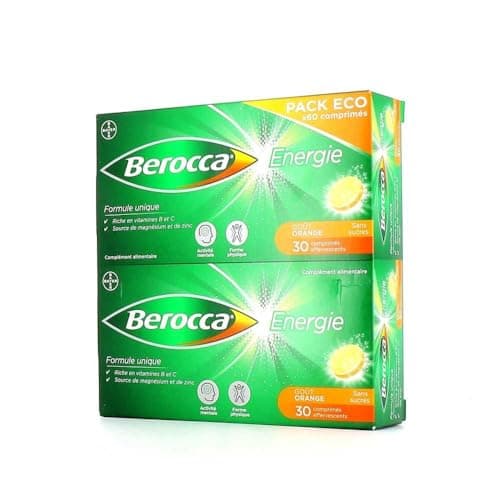 Bayer Berocca Energie Pack Eco 2 × 30 Comprimés Effervescents pour Adults au quotidien en Seasonal Fatigue Relief Forte