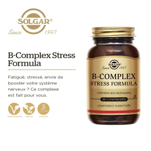 Solgar B-Complex Stress Formula - Fatigue, Système nerveux - Complexe de vitamines B (B1, B2, B3, B5, B6, B8 et B12), le