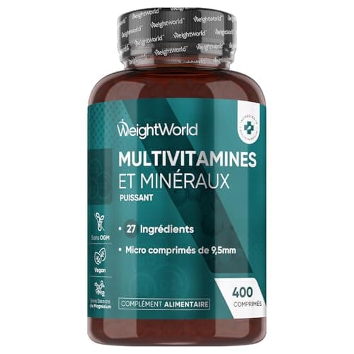 Multivitamines et Minéraux Vegan 400 Comprimés (+1 An), 27 Nutriments Essentiels pour Homme et Femme
