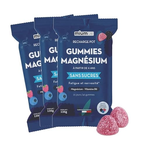 Mium Lab Gummies Magnésium Antistress Fatigue Complément Alimentaire Adultes Enfants Goût Fruits Rouges Sans Sucre — 3 Éco-recharges