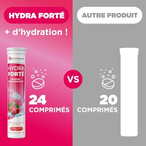 Forté Pharma - Hydra Forté Cerise - Electrolytes, Vitamines C & D, Minéraux, Magnésium | Hydratation au Sport en Chaleur