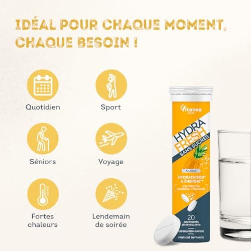 HydraFresh Pastilles Électrolytes Magnésium Énergie Ananas Complément Alimentaire France