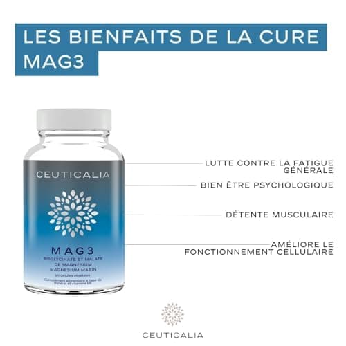 Complément Alimentaire Magnésium Mag 3 - Stress, Fatigue, Détente Musculaire - 90 Gélules, 45 Jours