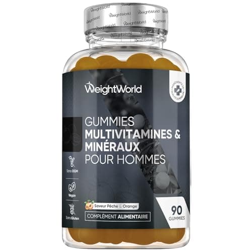 Multivitamines Homme Gummies 90 Pièces Vegane avec Maca et Ginseng Panax, Vitamines C, B et A, Zinc et Sélénium, Goût Pê