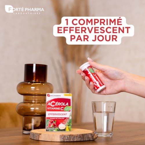 Forté Pharma - Acérola Effervescente Vitamine C | Complément Alimentaire Naturel Anti Fatigue | Pour Tous | À Boire | 20