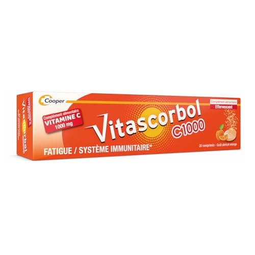Vitamine C 1000 mg - Complément Effervescent 20 Comprimés - Pour Immunité et Lutte contre la Fatigue