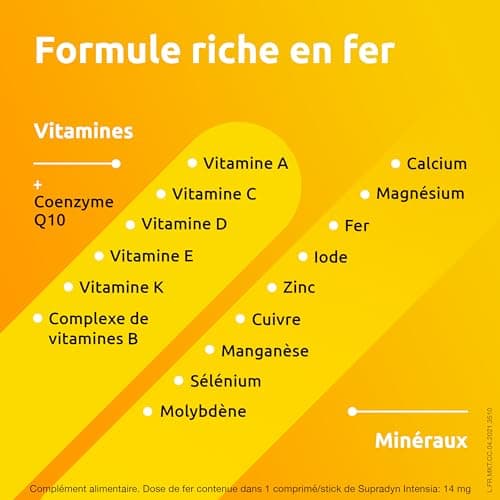 Supradyn Intensia Multivitamines Vitamine C Vitamine D Minéraux Fer Magnésium Calcium Coenzyme Q10 Aide à Réduire la Fat
