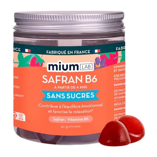 Mium Lab Gummis de Safrane pour Enfants & Adultes - Sans Sucre, Hautement Dosé en Safran & Vitamine B6 - Fabriqué en Fra — 1 Pot Saveur Fraise