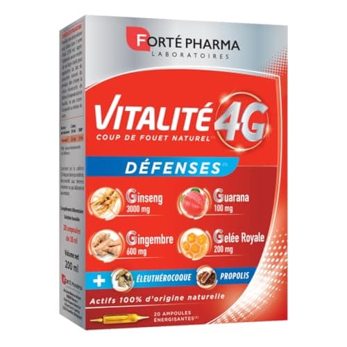 Forté Pharma - Vitalité 4G Dynamisant | Coup de fouet naturel | Complément alimentaire énergie immédiate - Ginseng, Ging — Vitalité 4G Défenses 20 Ampoules