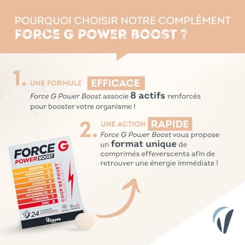 Force G Power Boost - Complément Alimentaire Énergétique avec Ginseng, Gingembre, Guarana et Caféine - Pour Hommes Actif