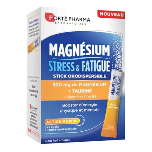 Forté Pharma - Magnésium pour Stress & Fatigue, Sticks à Effet Rapide - Boost Énergie Mentale et Physique, 20 Sticks Ora