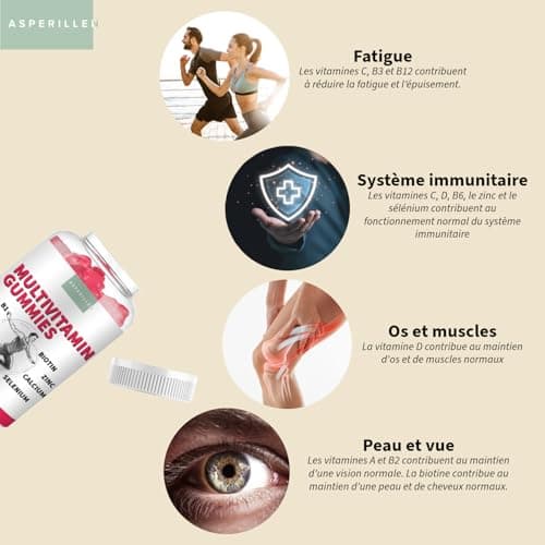 Multivitamines et Minéraux Hommes et Femmes - Vitamines Adultes Avec 15 Nutriments Essentiels Contre la Fatigue - Goût F