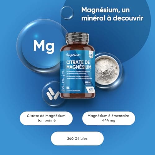 Citrate de Magnésium Vegan 240 Gélules - Pour Femmes et Hommes - 8 Mois d'ApprovisionnementMusclée - Sans Gluten - Sans