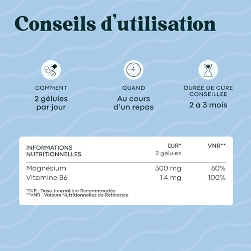 Magnésium Marin + Vitamine B6 : Combattre la Fatigue et le Stress - Cure de 1 Mois (60 Gélules Végétales) - Magnesium Pu