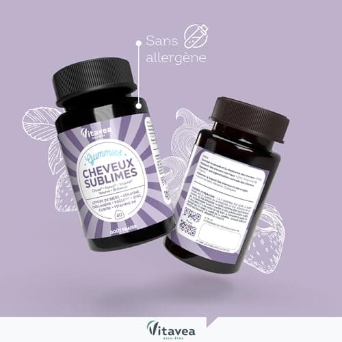 Vitavea Gummies Cheveux Sublimes - Favorise la Pousse - Biotine, Levure de Bière, Kératine, Zinc, Collagène - Anti-Chute