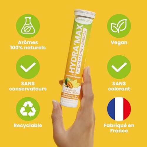 Santarome Bio Hydra'max - Booster d'hydratation et d'énergie - Riches en électrolytes - Goût Ananas Mangue - 20 pastille