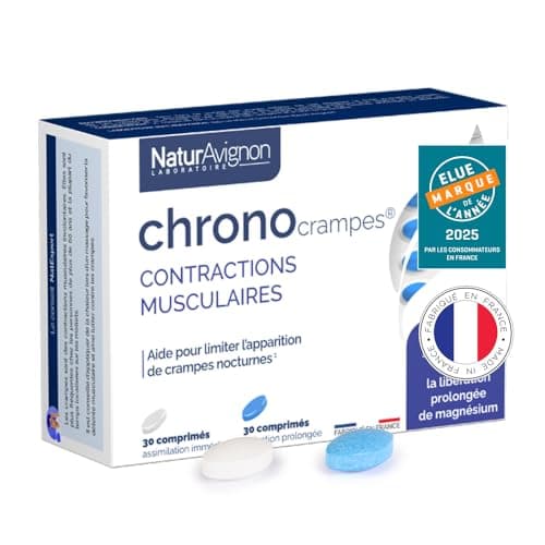 NaturAvignon Chronocrampes Comprimés | Décontractant musculaire, crampes nocturnes | 12h de repos sans crampes  
NaturAv