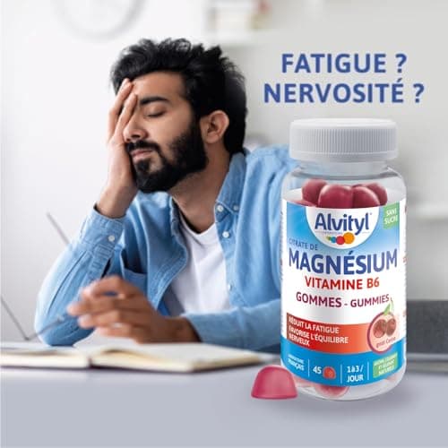 Alvityl Magnésium Gummies Cerise - Vitamine B6 Sans Sucre pour Ados et Adults - Favorise l’Équilibre Nerveux et Aide à R