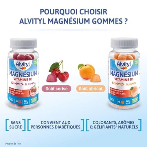 Alvityl Magnésium Gummies Abricot - Vitamine B6 – Sans Sucre - Aide à réduire la fatigue - Favorise l’équilibre nerveux