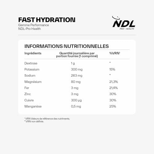 NDL Pro-Health Fast Hydration Effervescents Comprimés - Electrolytes et Sels Minéraux pour le Sport, Réduit la Fatigue,
