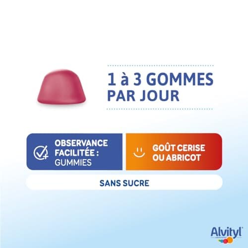 Alvityl Magnésium Gummies Abricot - Vitamine B6 – Sans Sucre - Aide à réduire la fatigue - Favorise l’équilibre nerveux