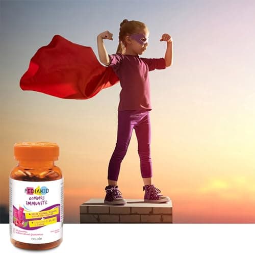 PEDIAKID Gommes Immunité Naturelles Arôme Framboise - Soutiennent les Défenses Corps - 60 Gommes (Boost Immunité, Végéta
