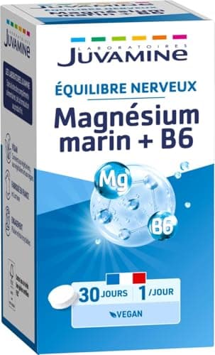 JUVAMINE Magnésium Marin 300mg + Vitamine B6 - Comprimés pour Réduire le Stress et la Fatigue - 30 Comprimés (1 Mois d'A