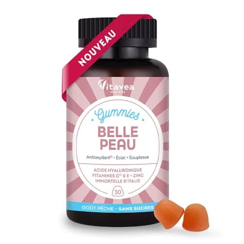 Vitavea Gummies Cheveux Sublimes - Favorise la Pousse - Biotine, Levure de Bière, Kératine, Zinc, Collagène - Anti-Chute — Gummies Belle peau