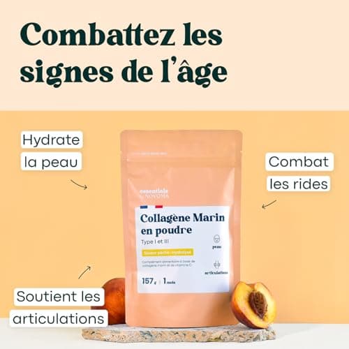 Collagène Marin Essentials by Novoma 157g, Peptides Hydrolysés 2000 DA, Peau Hydratée & Articulations Souples, 5g par jo
