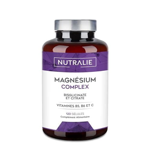 Magnésium Bisglycinate et Citrate de Magnésium Nutralie - 2145mg - Vitamines B5, B6 et C - Fatigue - 120 Gélules Végétal