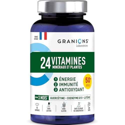 GRANIONS 24 VITAMINES - Magnesium, Zinc, Vitamine C, Selenium, Coenzyme Q10, Luteine - Energie, Immunité - Vitamines Adu