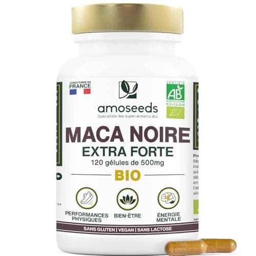 Maca Noir Bio 10000mg 120 Gélules Vegan | Régulateur Hormonal, Détente, Énergie | Pour Sommeil et Stress (Qualité Supéri