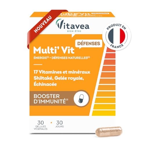Vitavea Multi'Vit BOOST - Complément Alimentaire Energie - Contient Caféine, Guarana, Vitamine C et D, Magnésium, Zinc - — Multi'Vit Défenses
