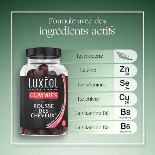 Luxéol Gummis pour Croissance des Cheveux - Complément Alimentaire Naturel pour Stimuler les Bulbes Capillaires - Arôme