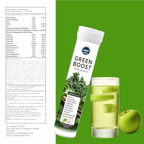 GreenBoost Effervescent HMP - Antioxydants & Énergie Naturelle | Spiruline, Moringa & Thé Vert | Pour l'Immunité et la D