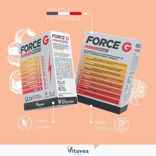 Force G Power Boost - Complément Alimentaire Énergétique avec Ginseng, Gingembre, Guarana et Caféine - Pour Hommes Actif