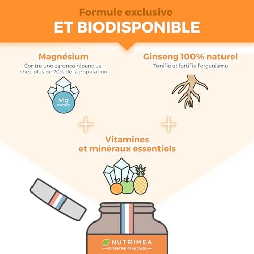 Multivitamines et Minéraux Nutrimea - 16 Vitamines & Minéraux + GINSENG - Énergie & Vitalité - Fabrication Française