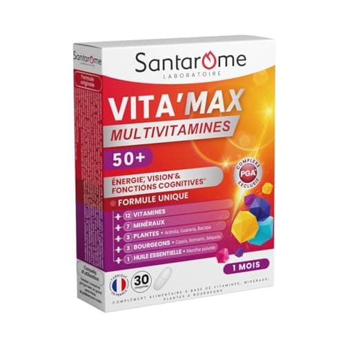 Santarome Bio Vita'max Multivitamines Effervescent 12 Vitamines 7 Minéraux Complément Alimentaire Tonus Vitalité 20 Comp — Multivitamines Sénior, 50 ans et + - 30 comprimés - 1 mois