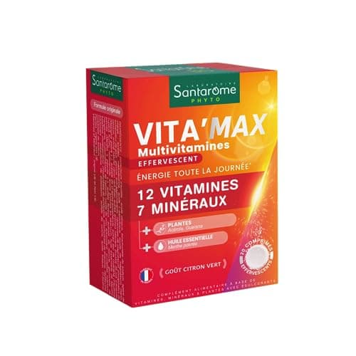Santarome Bio Vita'max Multivitamines Effervescent 12 Vitamines 7 Minéraux Complément Alimentaire Tonus Vitalité 20 Comp