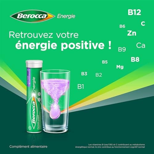 Berocca® Multivitamines Efficaces 45 Comprimés Effervescents - Aide à Réduire la Fatigue & Boost de Vitalité - Parfum Ca