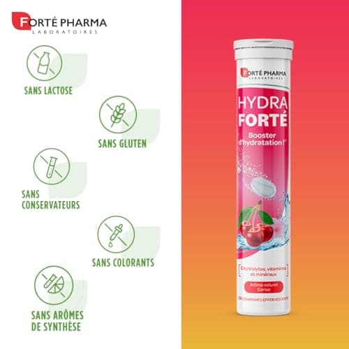 Forté Pharma - Hydra Forté Cerise - Electrolytes, Vitamines C & D, Minéraux, Magnésium | Hydratation au Sport en Chaleur